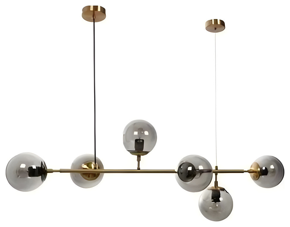 Igliano | Creative LED Pendant Light in the Shape of Glass Ball for Dining Room, Gold, Smoky Glass, Warm Light