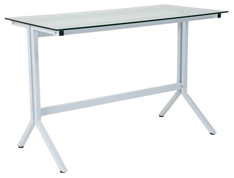 Winfield Collection Glass Computer Desk with White Metal Frame