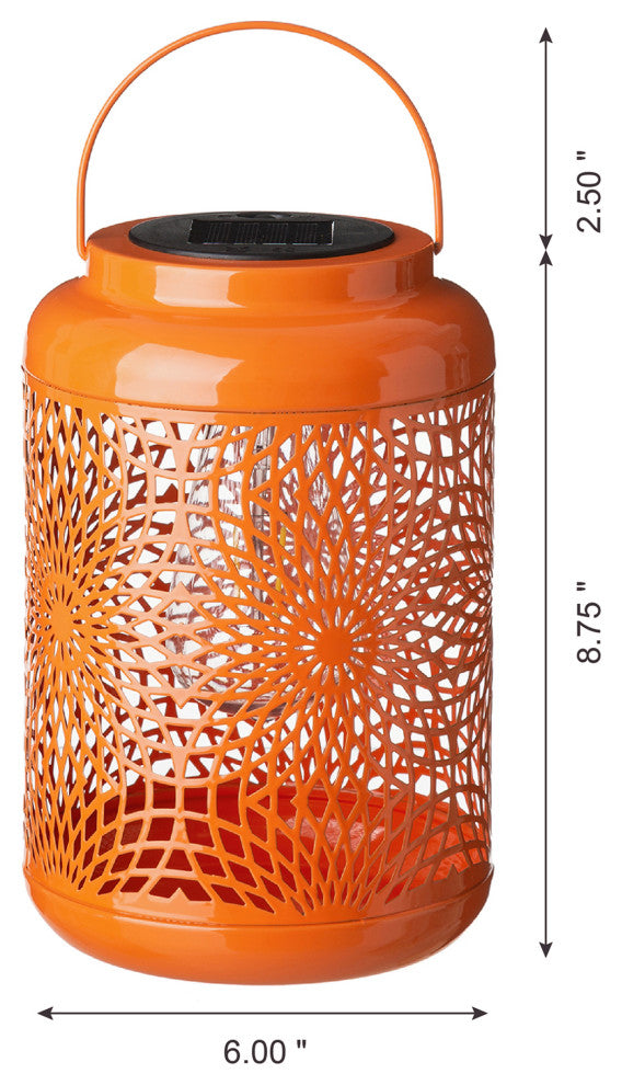 8.75"H Orange Metal Cutout Solar Powered  Lantern