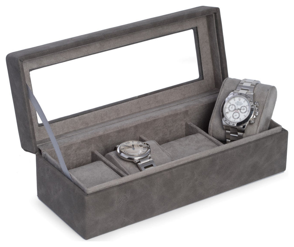 4 Watch Storage Case, Gray, Soft Velour Lining
