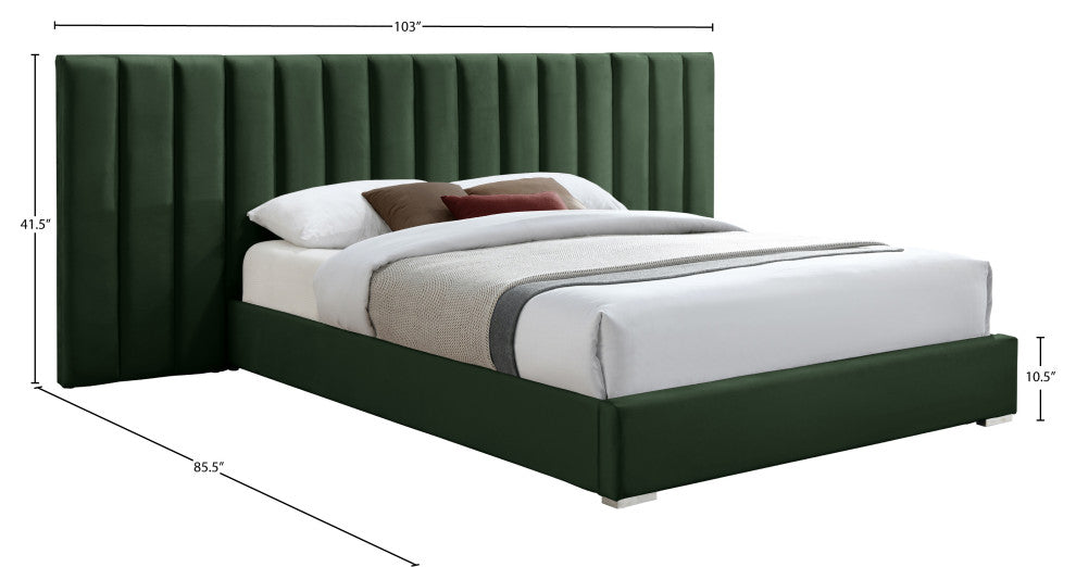Pablo Velvet Upholstered Bed, Green, Queen