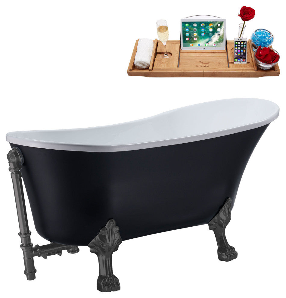 63" Streamline N353BGM-BGM Soaking Clawfoot Tub and Tray With External Drain
