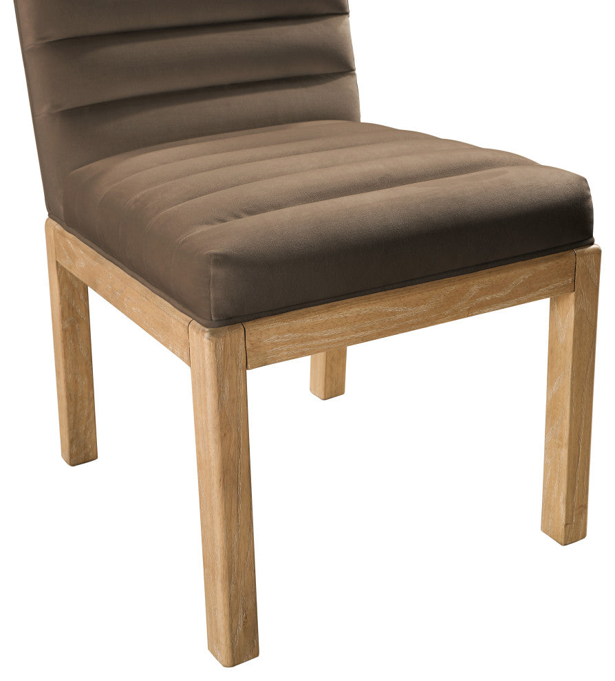 Evelyn Upholstered Dining Chair, Brown, Velvet, Natural Finish