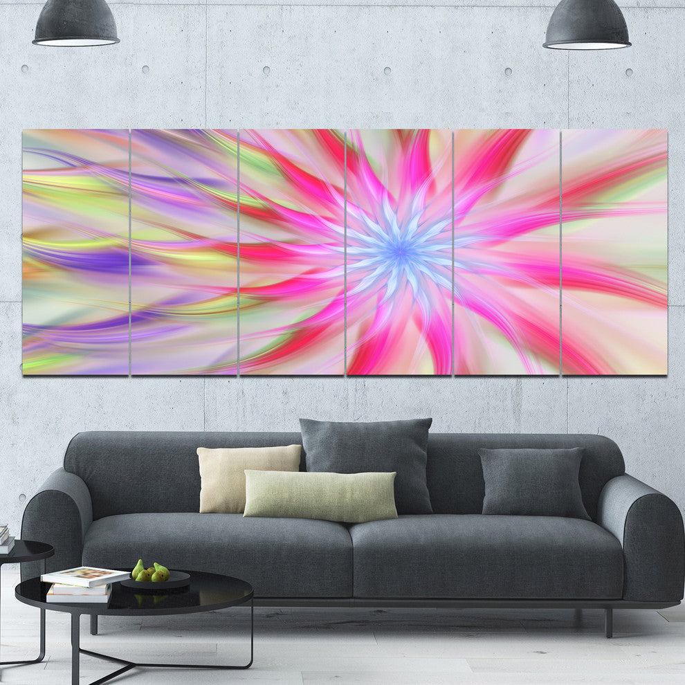 Dance of Pink Exotic Flower, Floral Canvas Art Print, 70"x28", 6 Panels