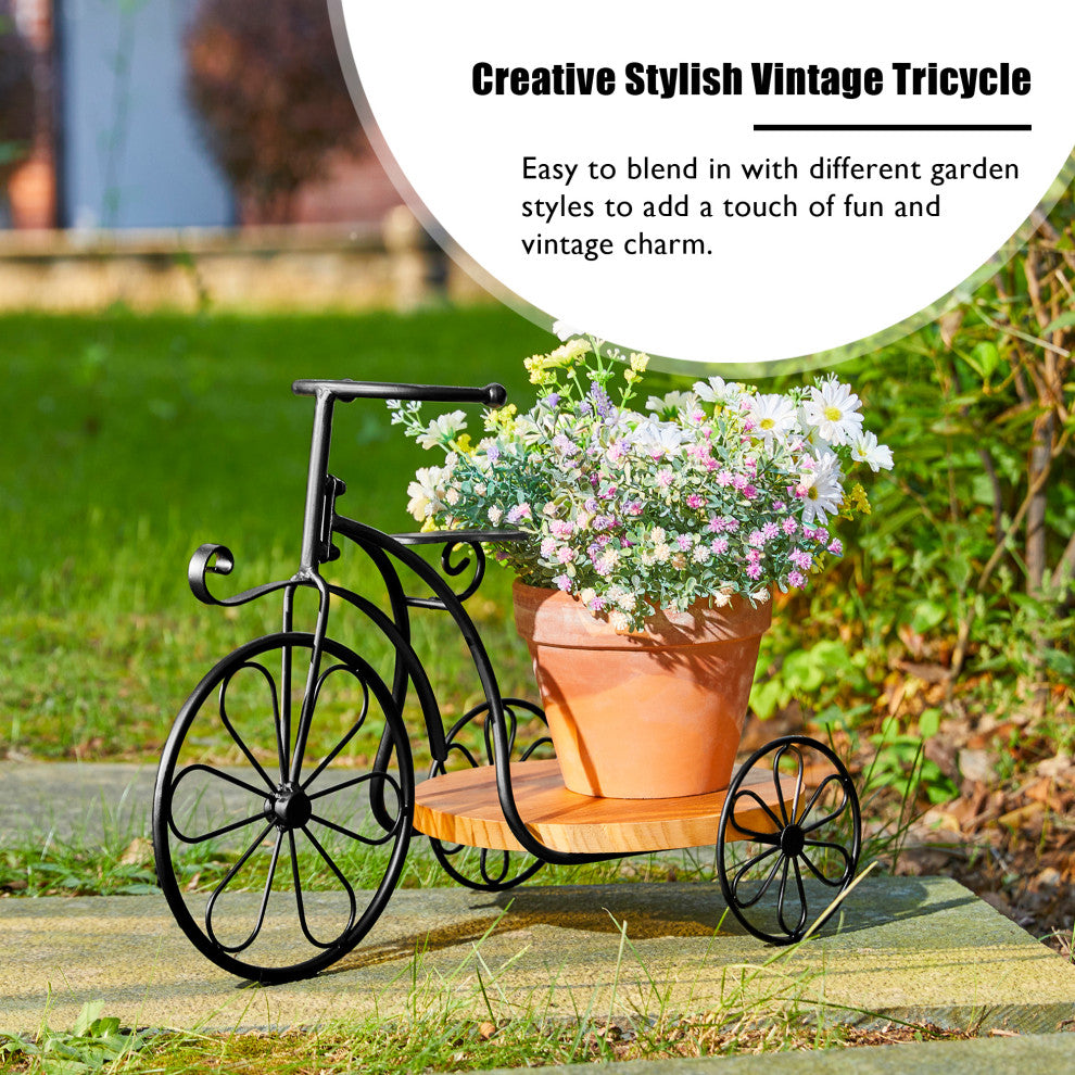 18"L Metal Tricycle Planter Stand, Black