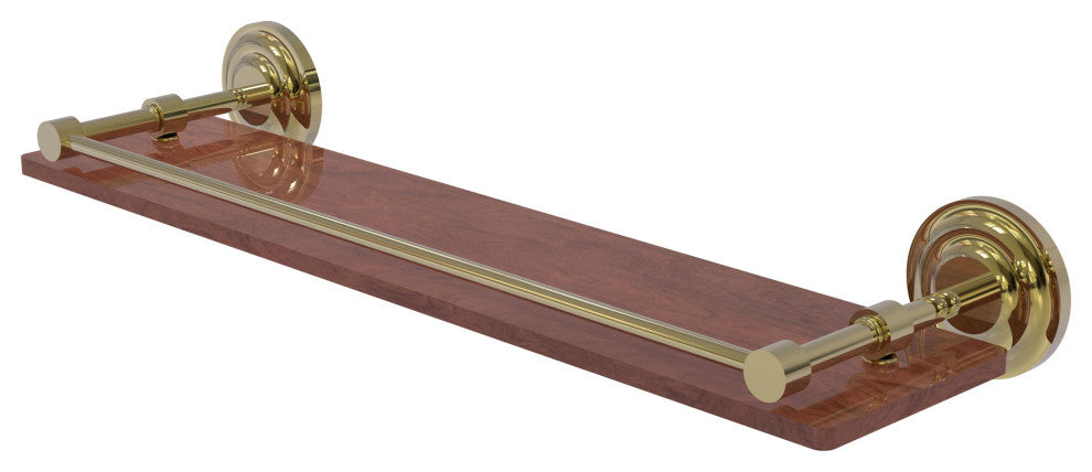 Que New 22" Solid Wood Shelf with Gallery Rail, Unlacquered Brass