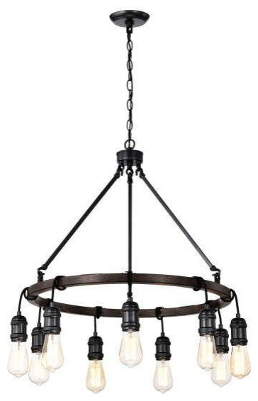Clara Antique Black 9-light Round Wheel Chandelier