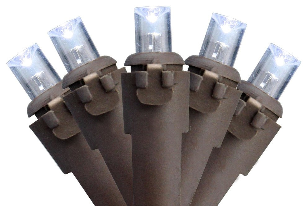 White LED Wide Angle Christmas Lights - Brown Wire