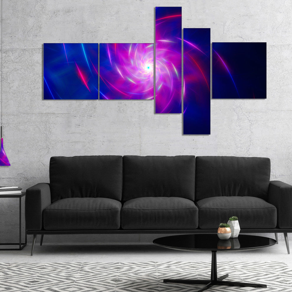 Blue Whirlpool Fractal Spirals, Abstract Art on Canvas, 60"x32", 5 panels