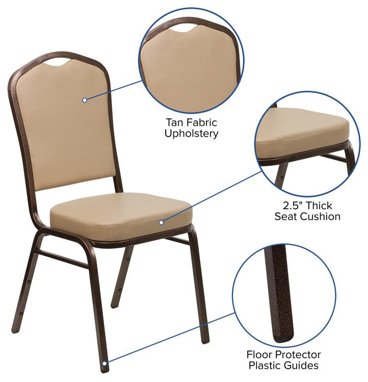 4 Pack Dining Chair, Cushion Seat & Back, Tan Vinyl/Silver Vein