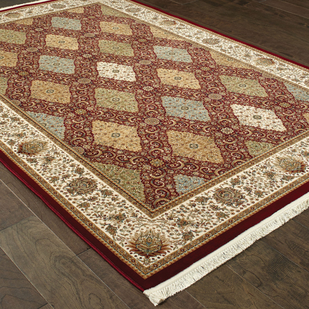 Mackenzie Panel Medallions Red/ Multi Fringed Area Rug, 3'10"X5'5"