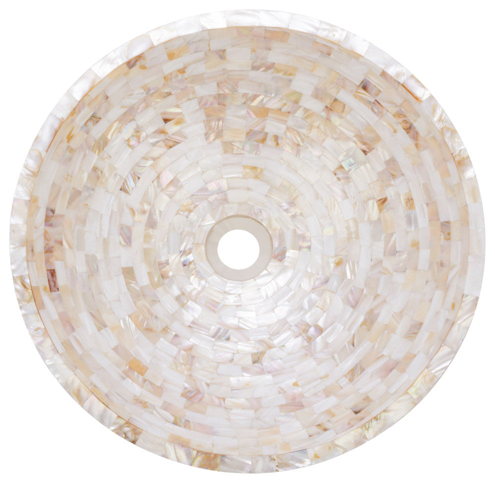 Mother of Pearl Seashell White and Gold Vessel Sink Rectangular Cube Inlay