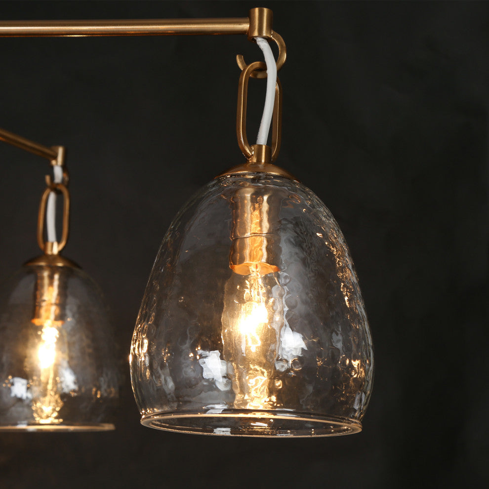 LNC Polished Gold Modern Textured-Glass Chandelier, Radial Design, 5 Lights