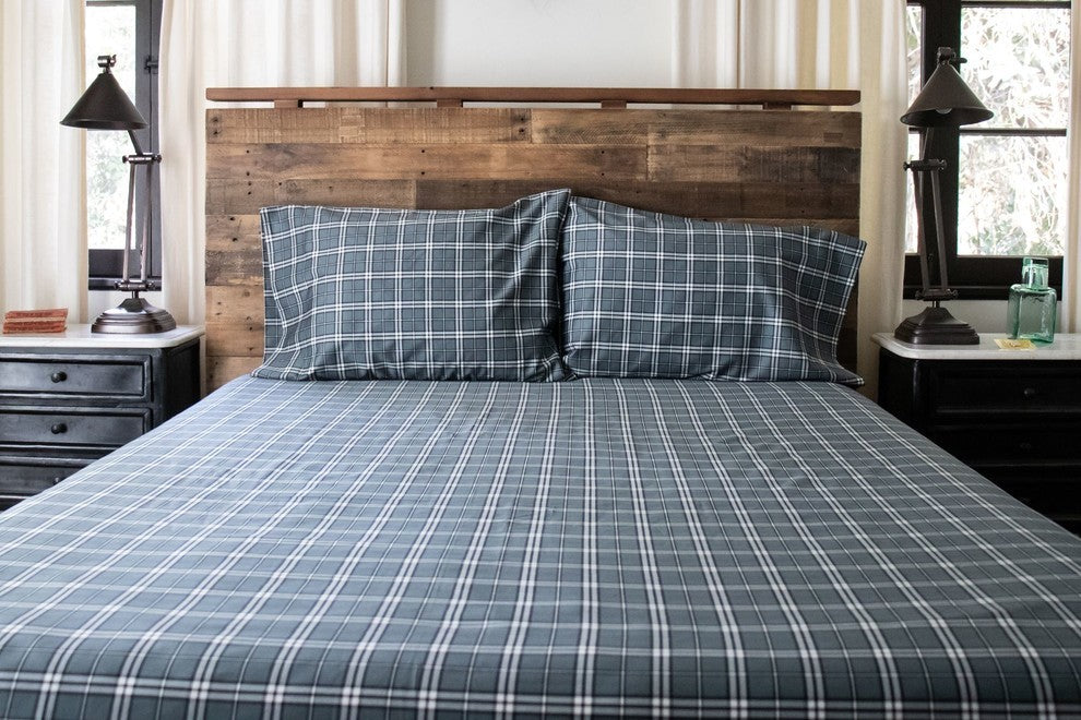 Plaid Print Matte Sateen Sheet Set, Charcoal, California King