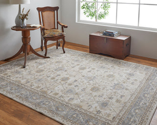 Neoma Traditional Bordered, Tan/Ivory/Gray, 7'9"x7'9" Round Rug