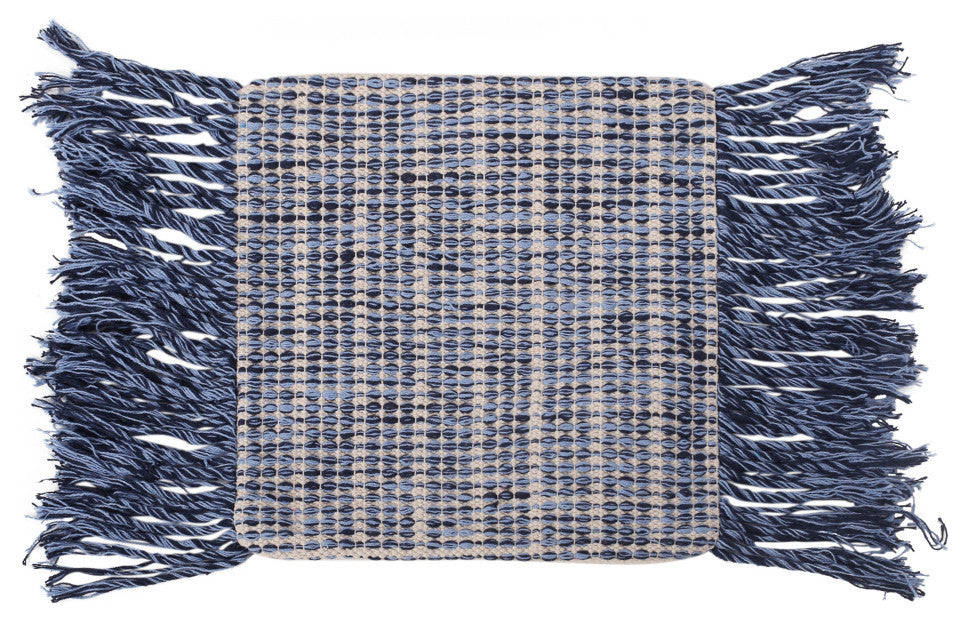 Isaac Hand-Loomed Boho Pillow Cover, Blue, Natural, Single