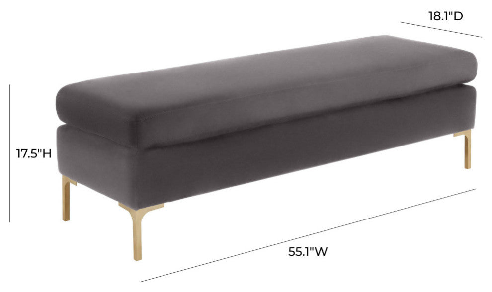 Delilah Grey Velvet Bench - Grey