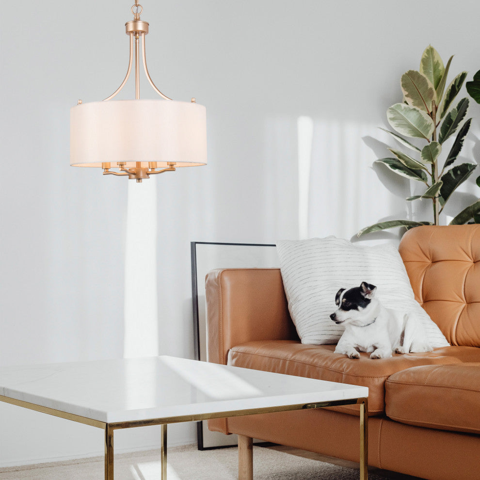 Modern Gold Frame Chandelier, Cream Drum Chandelier 4 Light
