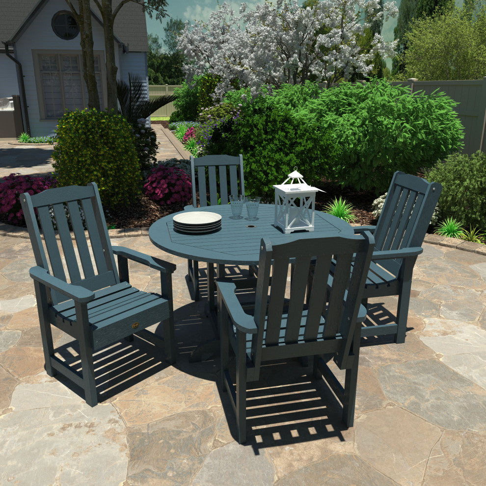 Springville 5-Piece Round Dining Set, Weathered Acorn, Nantucket Blue