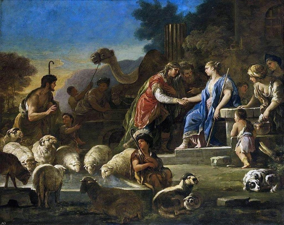 Luca Giordano Jacob and Rachel at the Well 20"x25" Canvas Print