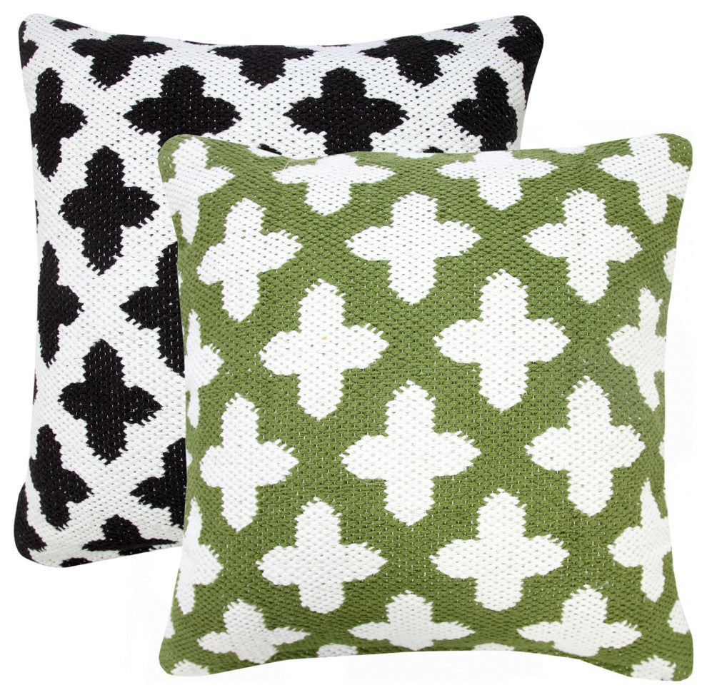 Ox Bay Machine-Made White/Black Trellis Cotton Blend Pillow Cover, 20"x20"