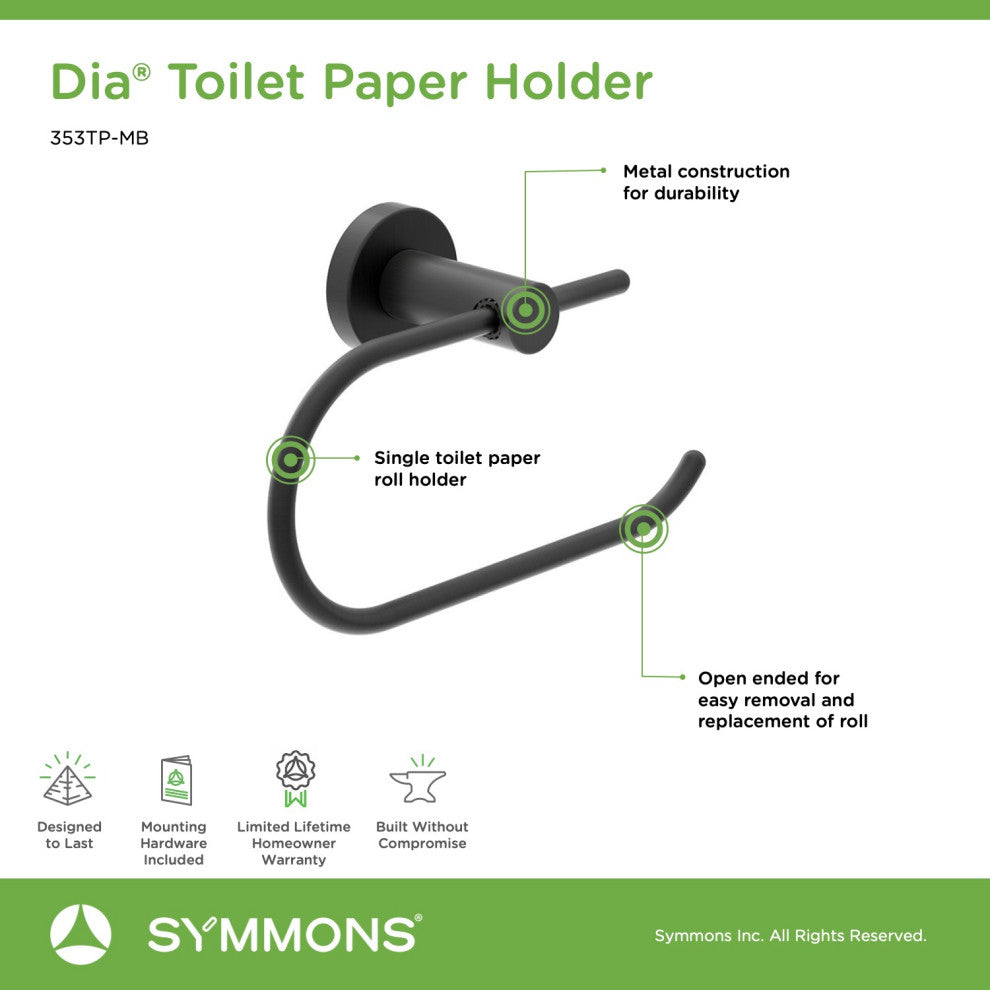 Dia Toilet Paper Holder with Mounting Hardware, Matte Black