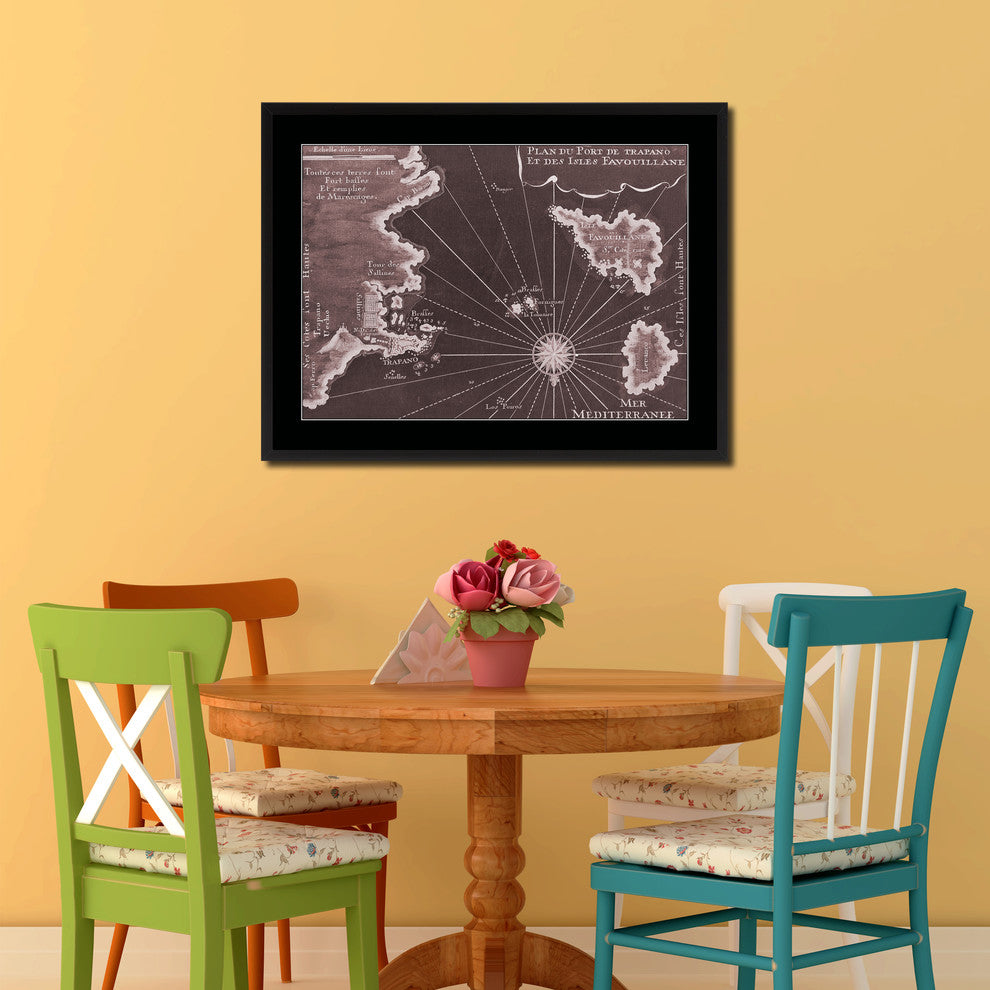 Sicily West Aegadian Islands Vintage Vivid Sepia Map Canvas, 28"x37"