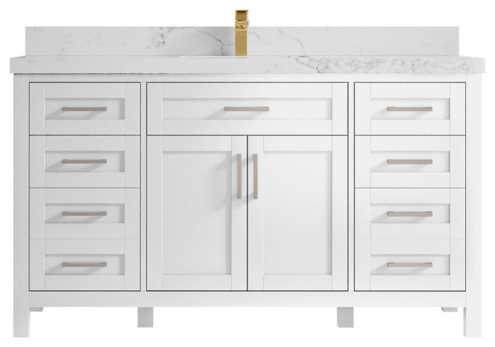 Cambridge 60 Single Bathroom Vanity in White 2" Calacatta Nuvo
