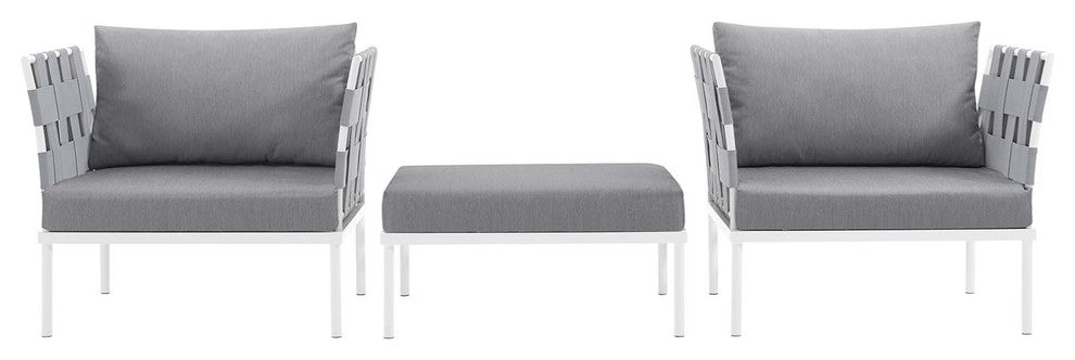 Urban Outdoor Patio 3-Piece Chairs and Side Table Set, Gray White Gray, Rattan