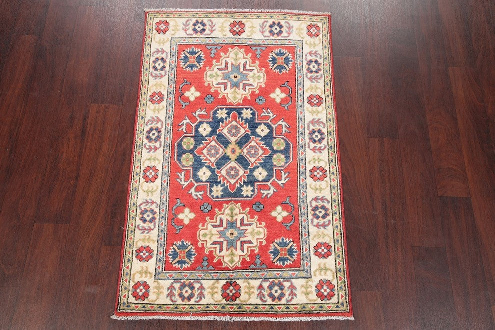 Hand-Knotted Wool Pakistani Kazak  Traditional Oriental Area Rug, Red 4'4"X 2'8"