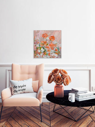 "Peachy Petals" Floater Framed Painting Print on Canvas, 12"x12"