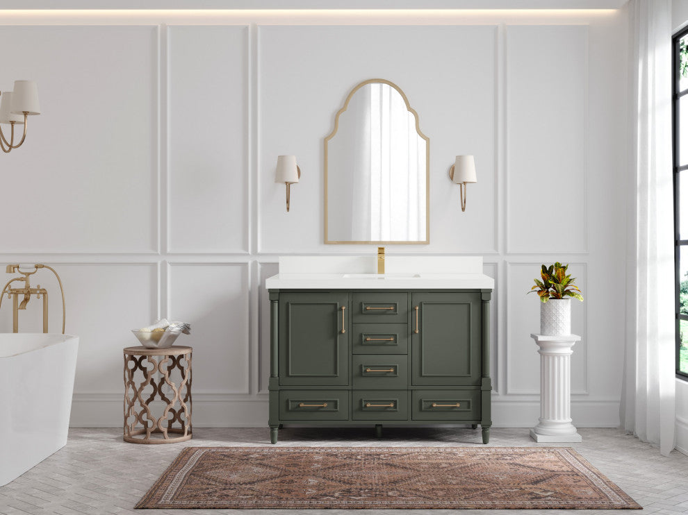 Aberdeen 48 Single Sink Bath Vanity in Pewter Green 2" White Quartz