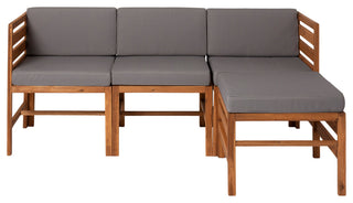 4-Piece Modular Acacia - 3 seat and Ottoman - Brown
