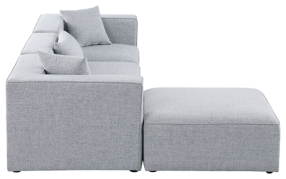 Cube Upholstered Modular Sectional, Gray, 4-Piece: 1 Armless Chair, 2 Corner Chair, 1 Ottoman, Linen Texured Fabric
