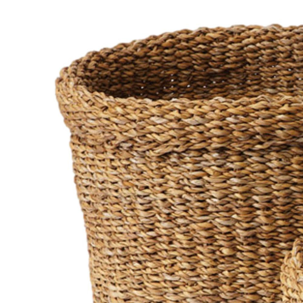Set of 3 Woven Sea Grass Storage Baskets Round 14 12 10 in Natural Spa Towel