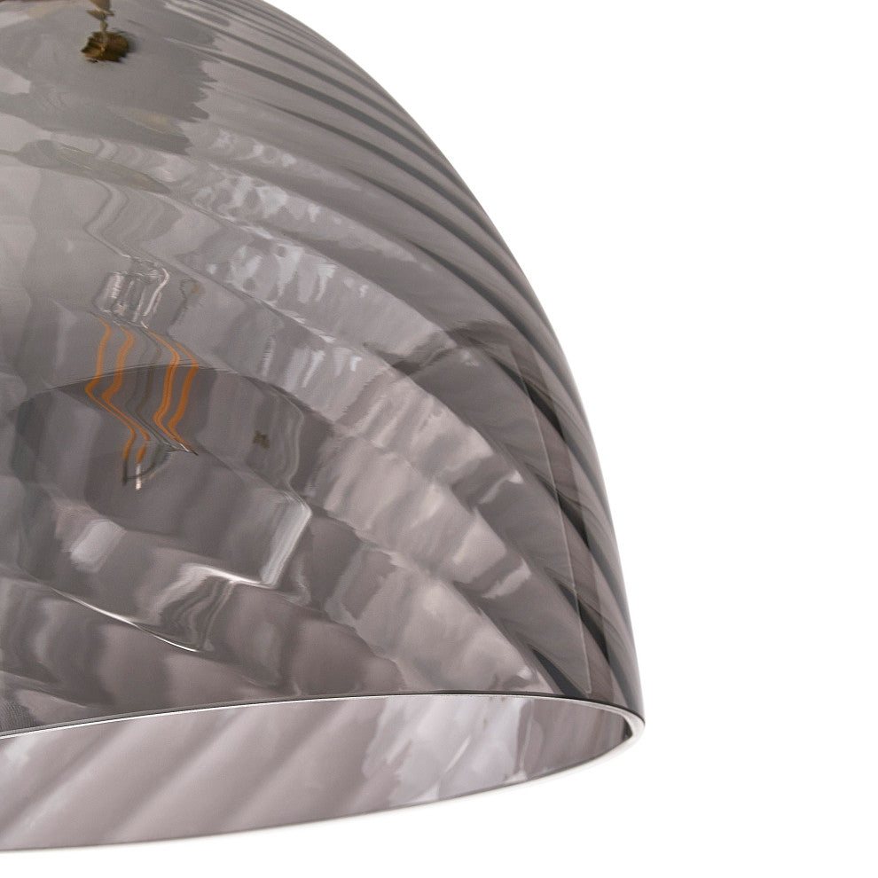 Modern Brushed Bronze 1-Light Smoke Grey Striped Glass Pendant Light