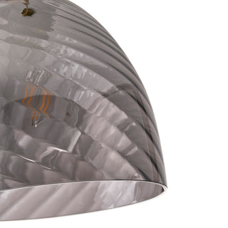 Modern Brushed Bronze 1-Light Smoke Grey Striped Glass Pendant Light