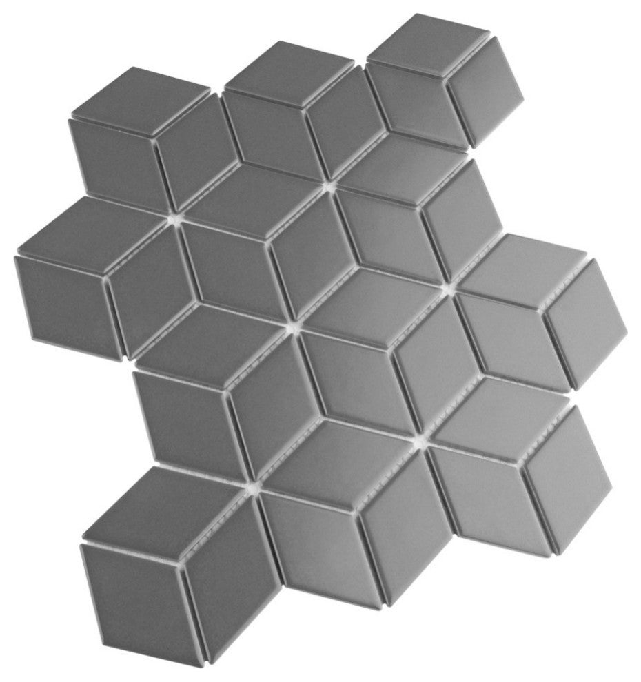 Metro Rhombus Mosaic Floor and Wall Tile, Matte Grey