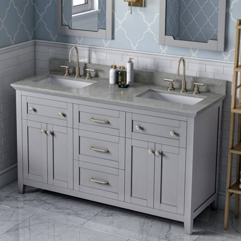 Chatham Traditional 60" Grey Double Sink Vanity, Steel Grey Cultured Marble Vani