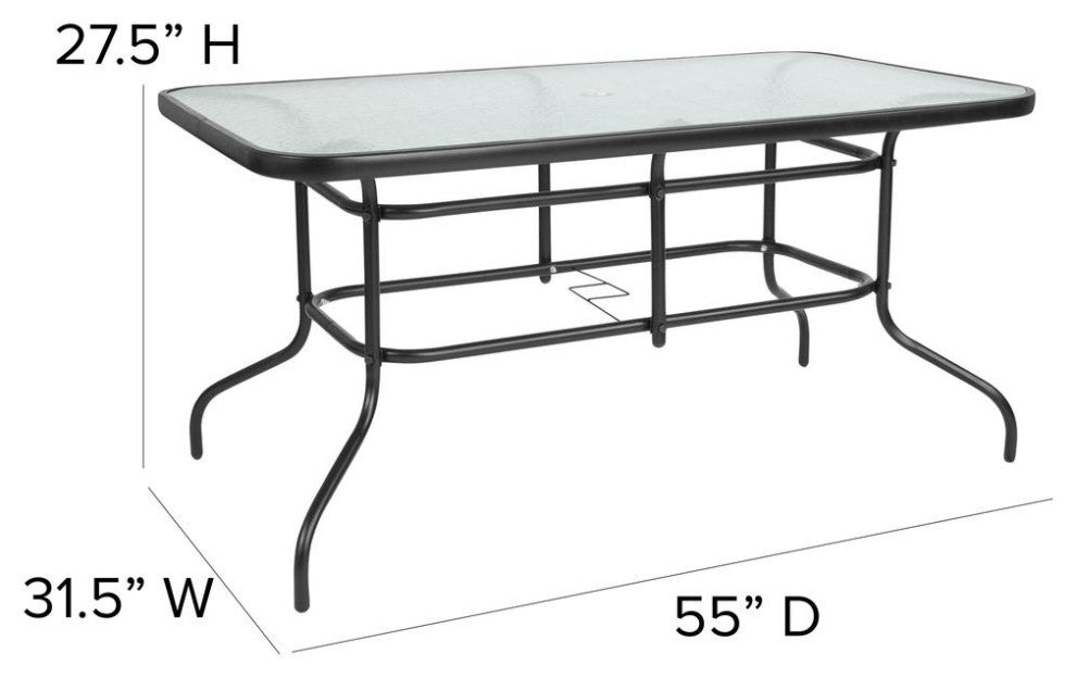 Brazos 7 Pc Outdoor Dining Set 55" Table, 6 Stack Chairs, Black