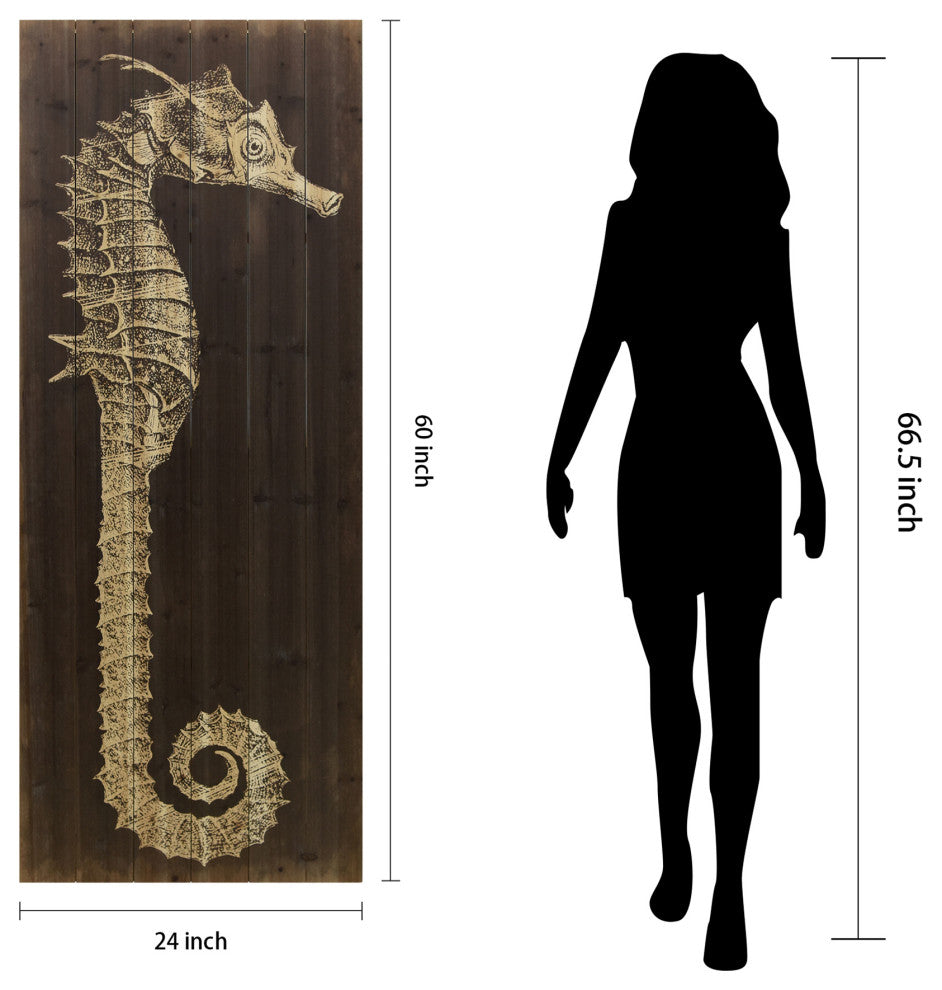 "Seahorse A" Wood Wall Art Giclee Printed on Solid Fir Wood Planks