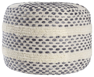 Quirk Rustic Striped Flatweave Cotton Blend  Pouf, White/ Navy