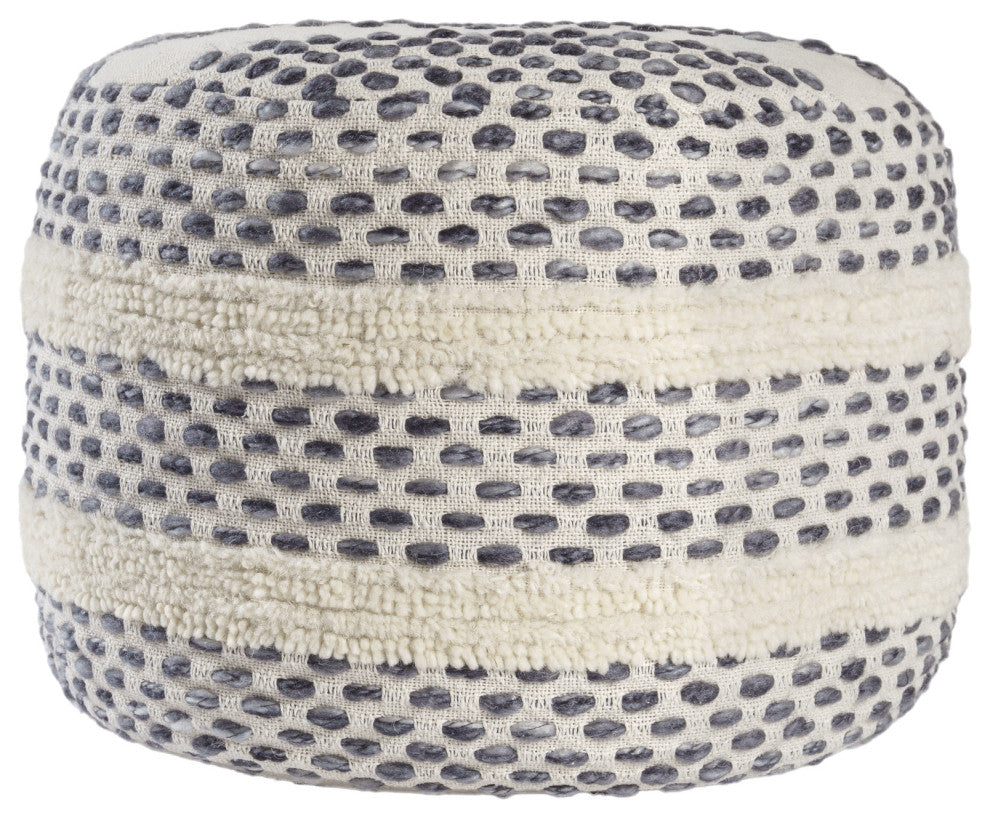 Quirk Rustic Striped Flatweave Cotton Blend  Pouf, White/ Navy