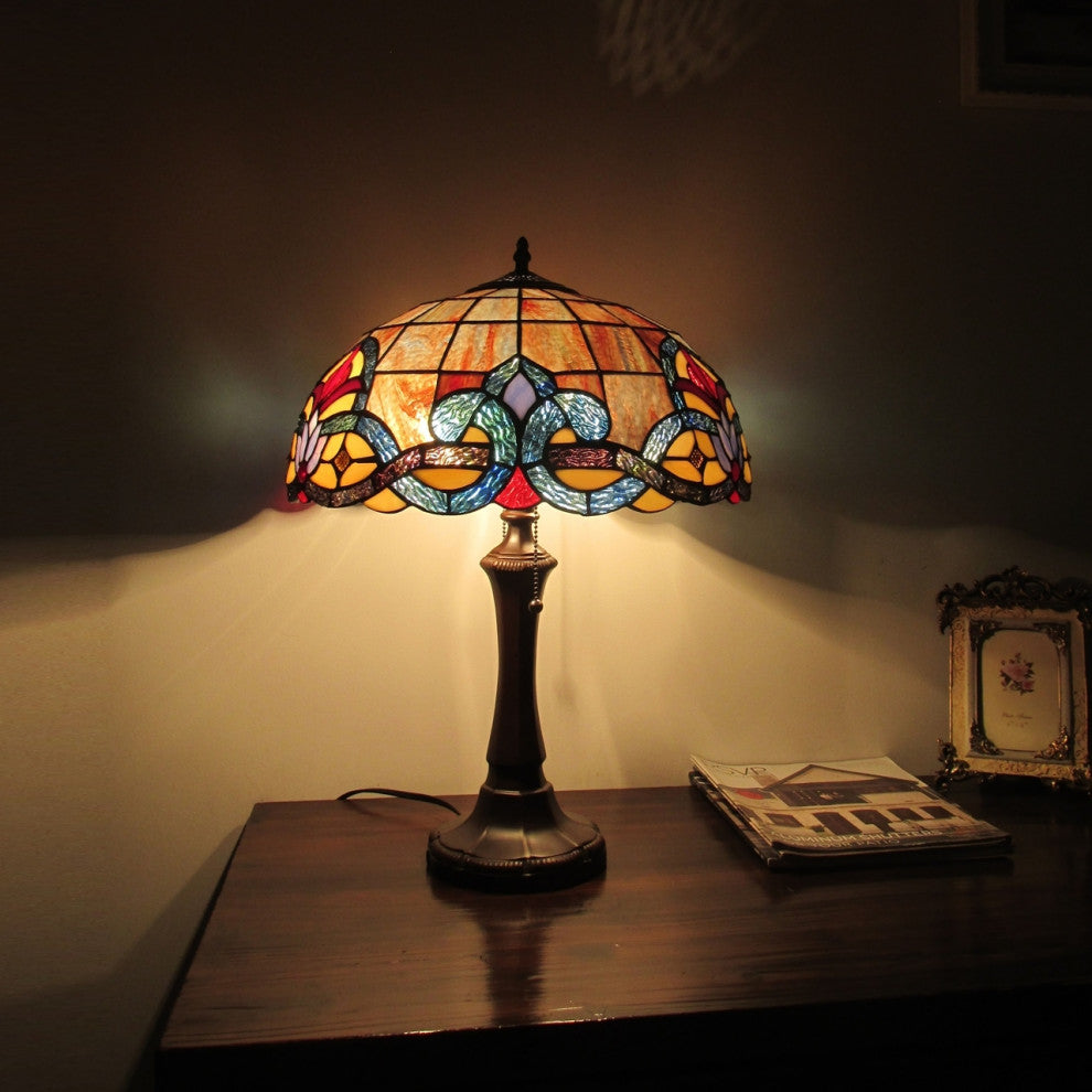 Ellington Tiffany-Style Dark Bronze 2 Light Victorian Table Lamp 16" Shade