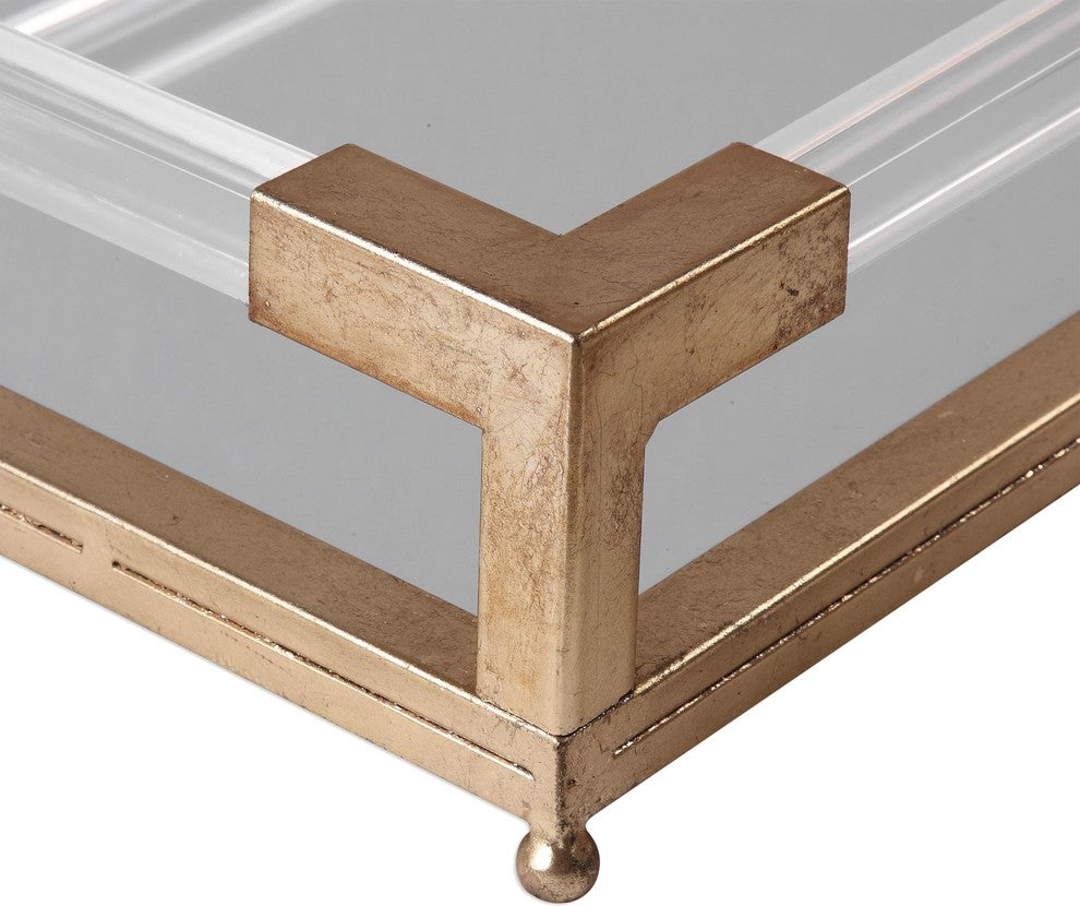 Uttermost Balkan Metal Acrylic Mirrored Decorative Tray in Antique Gold