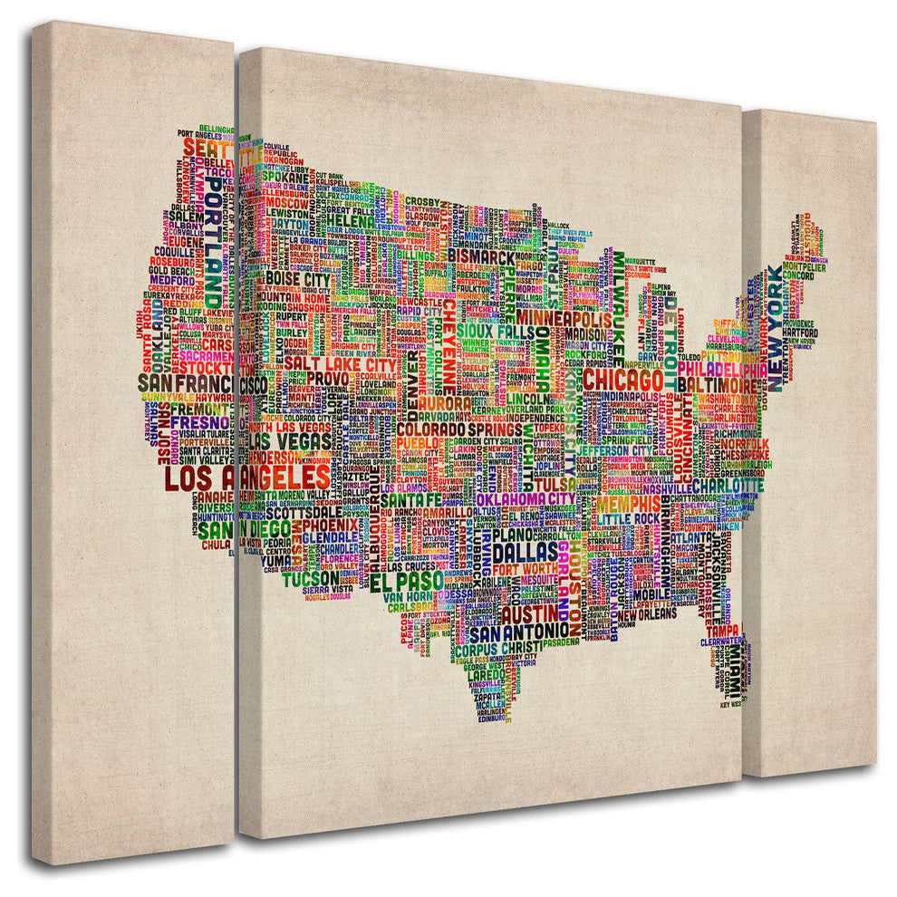 Michael Tompsett ''US Cities Text Map VI'' Multi Panel Art Set, 32"x24"