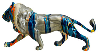 Roaming Multicolored Lion Resin Statue 19" x 5" x 9"H