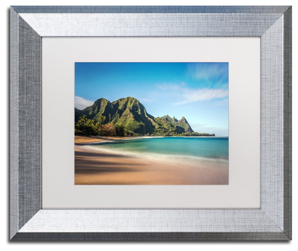Pierre Leclerc 'Makua Beach Kauai' Matted Framed Art, Silver Frame, White, 14x11