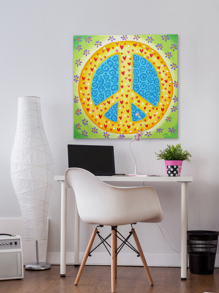 Marmont Hill, "Flower Power Peace" by Nicola Joyner on Wrapped Canvas, 48x48