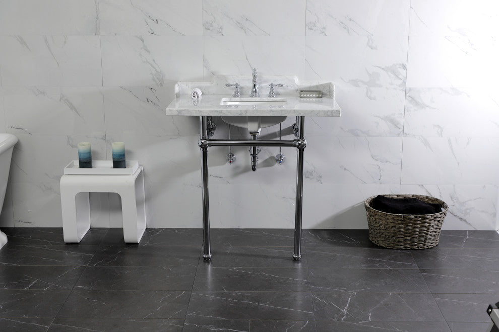 Kingston Brass LMS36MBSQ1 36" Carrara Marble Console Sink, Legs